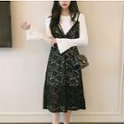 Set: Long-sleeve T-shirt + Strappy Lace Dress