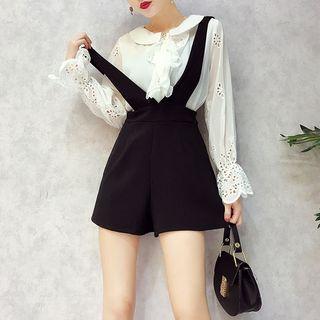 Set: Perforated Blouse + Suspender Wide Leg Shorts