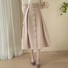 Pleated Button-up Long Skirt With Belt