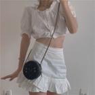 Puff-sleeve Frill Trim Crop Top / Mini Mermaid Skirt