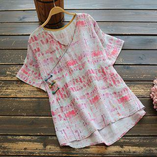 Elbow-sleeve Printed Tunic Top