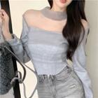 Mesh Collar Off-shoulder Sweatshirt