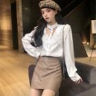 Plain Ruffle Lace Long-sleeve Blouse