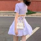 Short-sleeve Striped Knit Crop Top / Mini Skirt
