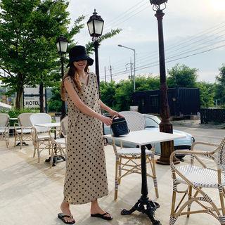 Polka-dot Sleeveless Maxi Dress Beige - One Size