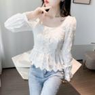 Floral Accent Lace-up Blouse