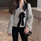 Bow-detail Lapel Tweed Short Coat