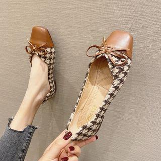 Square-toe Houndstooth Panel Flats