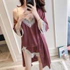 Set: Lace Trim Camisole Top + Shorts + Robe