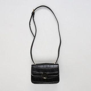 Metallic-detail Croc-grain Shoulder Bag