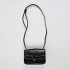 Metallic-detail Croc-grain Shoulder Bag