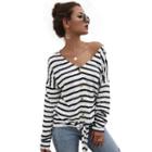 V Neck Striped Knitted Top