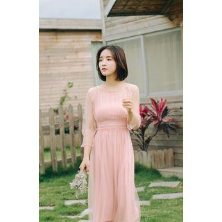 Set: Slipdress + 3/4-sleeve Sheer Midi Dress