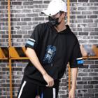 Hooded Chinese Character Short-sleeve T-shirt