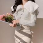 Navy-collar Cropped Cardigan / Shearling-collar