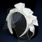 Wedding Faux Pearl Satin Bow Headband White - One Size
