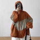 Two-tone Hooded Zip Jacket Orange & Gray - One Size