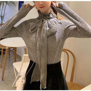 Lace-up Glittered Long Sleeve Top