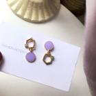 Non-matching Geometric Rhinestone Earrings 1 Pair - Purple - One Size