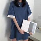 Mock Two-piece Round-neck Short-sleeve Long Top