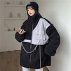 Paneled Faux Shearling Zip Jacket Black - One Size