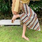 Boho Pattern Maxi Wrap Skirt  Orange - One Size