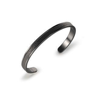 Simple And Classic Plated Black C-shaped Black Leather 316l Stainless Steel Bangle Black - One Size