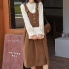 Plain Midi A-line Overall Dress / Long-sleeve T-shirt