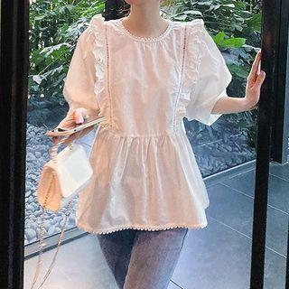 Balloon-sleeve Ruffled Peplum Blouse