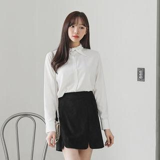 Cutout-hem Faux-suede Mini Skirt