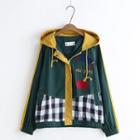 Gingham Panel Embroidery Hooded Jacket