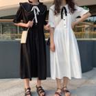 Tie Neck Short-sleeve Midi A-line Dress