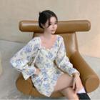 Flower Print Long-sleeve Dress / Plain Blazer