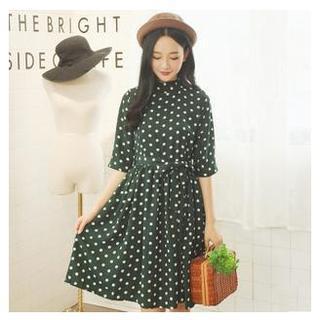3/4-sleeve Dotted A-line Dress