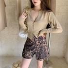 Long-sleeve Cardigan / Leopard Shorts