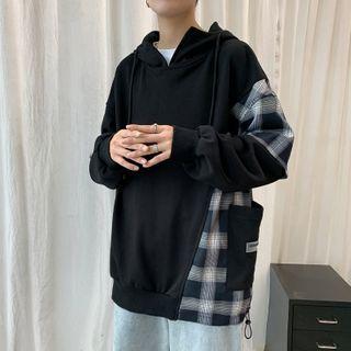 Plaid Panel Hooded Pullover