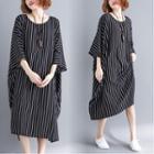 Striped 3/4-sleeve Dress Black - One Size