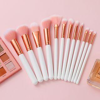 Set Of 12: Makeup Brush Set Of 12 - Pink & Rose Gold & White - One Size