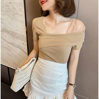 Short-sleeve Asymmetrical Mesh Panel Top