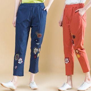 Embroidery Slim-fit Cropped Pants