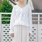 Bell-sleeve Perforated Top White - One Size