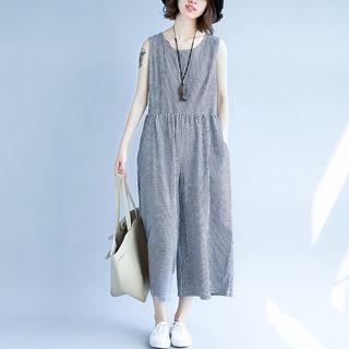 Plaid Wide Leg Cropped Pinafore Jumpsuit