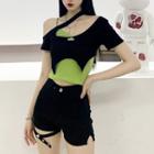 Short-sleeve Asymmetrical Crop Top / High Waist Shorts
