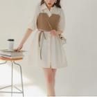 Set: Short-sleeve Midi Shirt Dress + Camisole Top