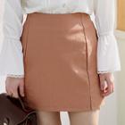 Slit-hem Plain A-line Miniskirt