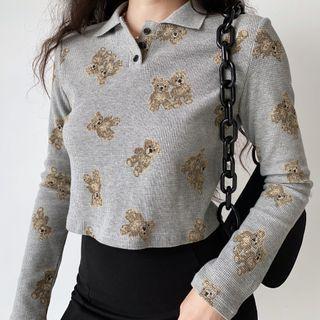 Long-sleeve Waffle Polo Shirt