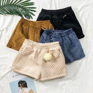 Pompom-accent Argyle Velvet Shorts