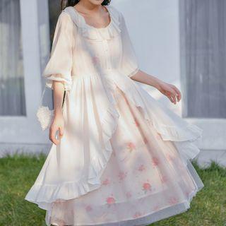 3/4-sleeve Chiffon Ruffle Jacket