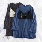Set: Lettering Long-sleeve T-shirt Dress + Camisole Top