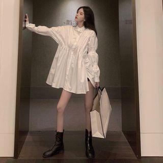Shirred Long-sleeve Loose-fit Shirt